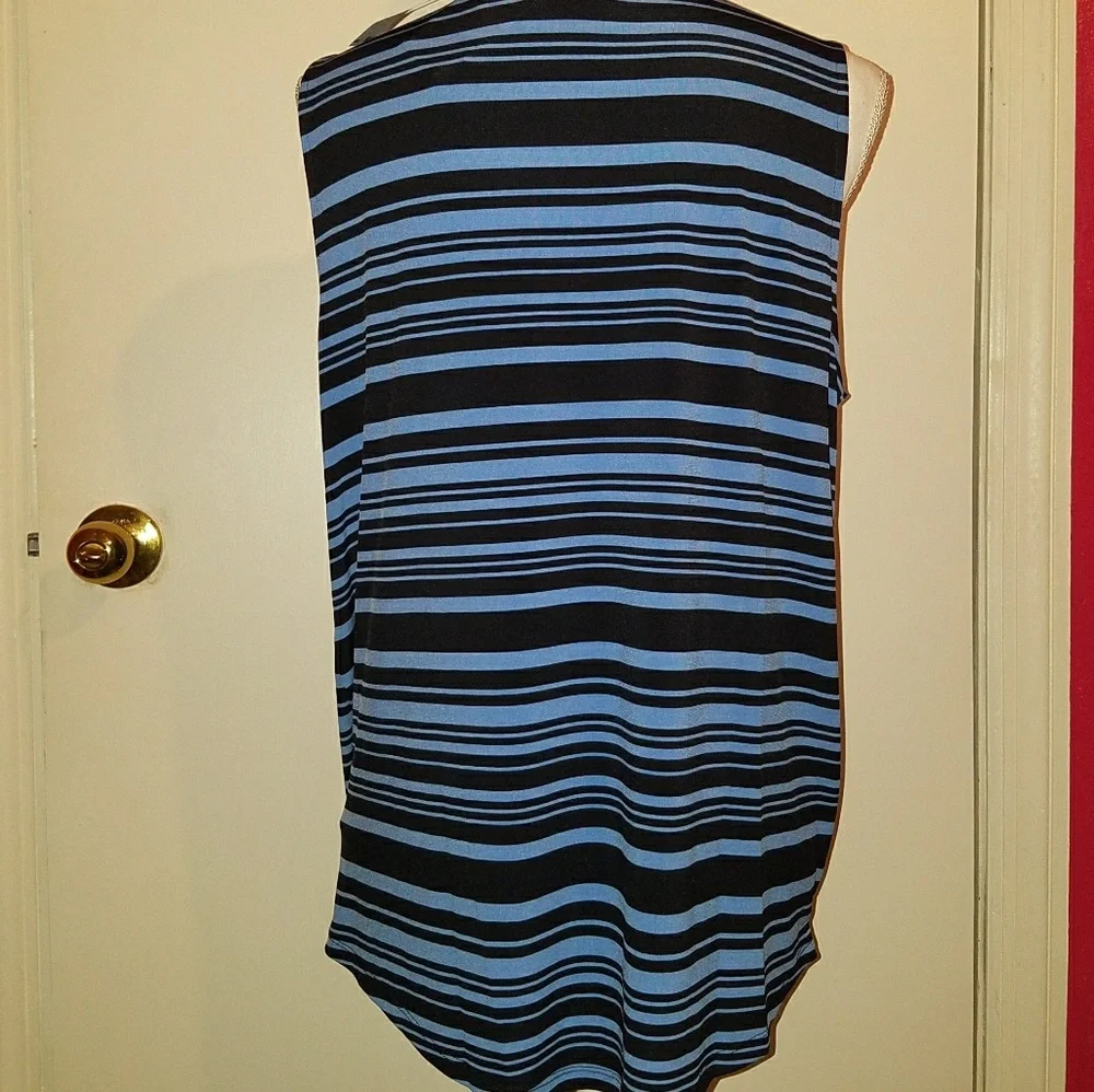 Michael Kors Blue Black Stripe Sleeveless Keyhole Twist Front Top Plus Size‎ L
